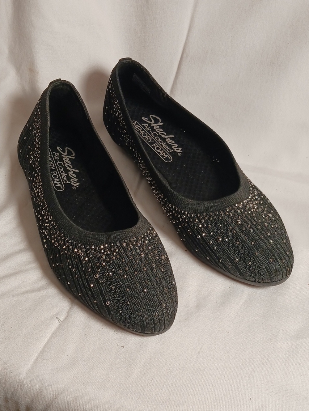 Skechers Black Sparkle Knit Slip-On Slipper Flats